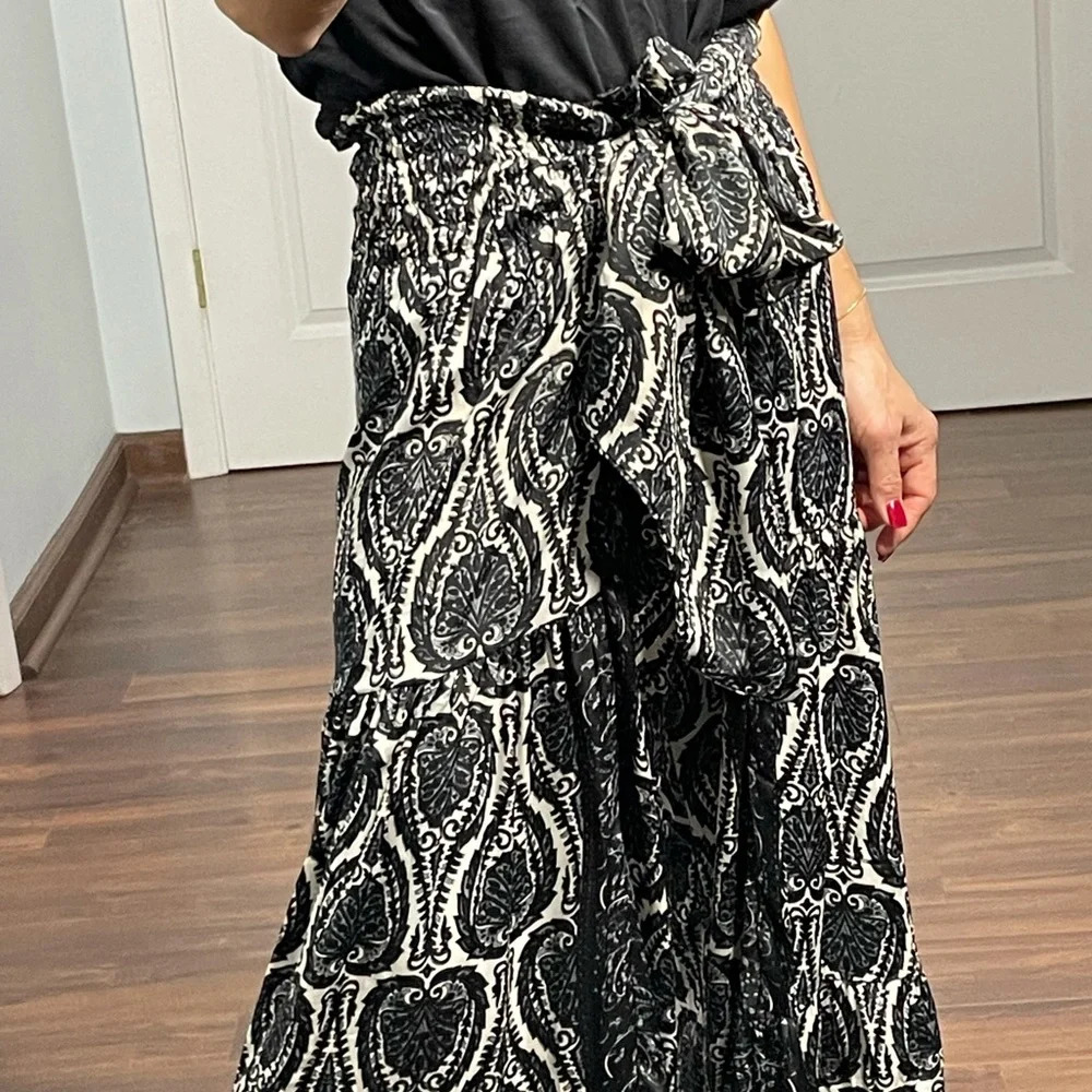 Elan Black Paisley Wide Leg Self Tie Pants size S - Picture 6 of 13